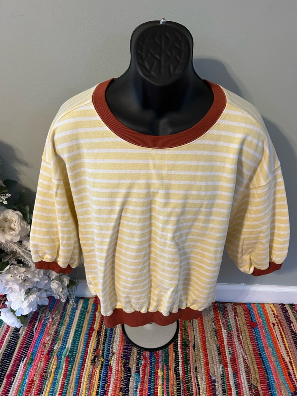 NEW Pilcro by Anthropologie Crewneck Bubble Sweatshirt Nautical Coastal Large